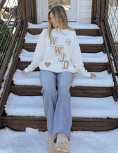 Load image into Gallery viewer, WWJD Varsity Unisex Crewneck