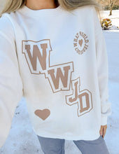 Load image into Gallery viewer, WWJD Varsity Unisex Crewneck