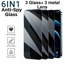 Load image into Gallery viewer, 6in1 3Pcs Privacy Anti-blue Ray Screen Protector  +3 Metal Camera Lens For iPhone 17 16 15 14 13