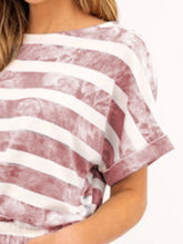 Load image into Gallery viewer, Striped Round Neck Top and Shorts Set