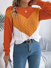 Load image into Gallery viewer, Contrast Round Neck Long Sleeve Sweater