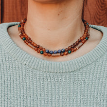 Load image into Gallery viewer, Raw Cognac Baltic Amber + Lapis Stone Necklace