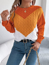 Load image into Gallery viewer, Contrast Round Neck Long Sleeve Sweater