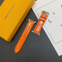 Load image into Gallery viewer, GLOSSY LEATHER APPLE WATCH STRAP LUXURY METAL LOGO