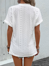 Load image into Gallery viewer, Eyelet Notched Short Sleeve Blouse