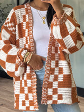 Load image into Gallery viewer, Checkered Open Front Long Sleeve Cardigan