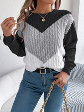 Load image into Gallery viewer, Contrast Round Neck Long Sleeve Sweater