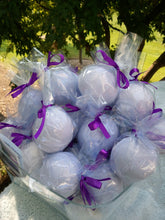 Load image into Gallery viewer, 3 bath bombs 5 oz each (Lavender) individually wrapped, bath fizzies, great for dry skin