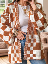 Load image into Gallery viewer, Checkered Open Front Long Sleeve Cardigan