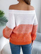 Load image into Gallery viewer, Color Block Off-Shoulder Long Sleeve Sweater