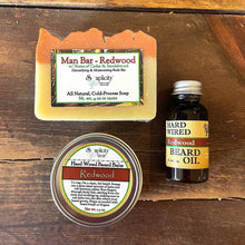 Load image into Gallery viewer, Bearded Trio Gift Set with Hard Wired Beard Oil, Balm, &amp; Body Soap Bar