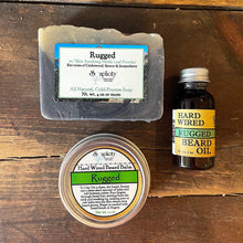 Load image into Gallery viewer, Bearded Trio Gift Set with Hard Wired Beard Oil, Balm, &amp; Body Soap Bar