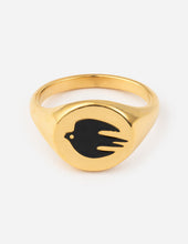 Load image into Gallery viewer, Black Enamel Gold Dove Ring