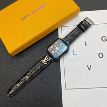 Load image into Gallery viewer, GLOSSY LEATHER APPLE WATCH STRAP LUXURY METAL LOGO