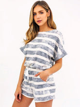 Load image into Gallery viewer, Striped Round Neck Top and Shorts Set