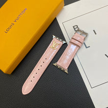 Load image into Gallery viewer, GLOSSY LEATHER APPLE WATCH STRAP LUXURY METAL LOGO