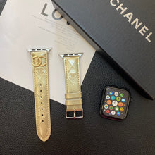 Load image into Gallery viewer, Glossy Leather Apple Watch Strap Luxury Metal Logo