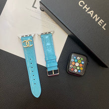 Load image into Gallery viewer, Glossy Leather Apple Watch Strap Luxury Metal Logo