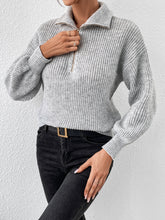 Load image into Gallery viewer, Honey Half Zip Dropped Shoulder Sweater