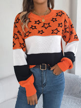 Load image into Gallery viewer, Star Contrast Round Neck Sweater