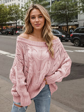 Load image into Gallery viewer, Cable Knit Openwork Off-Shoulder Sweater