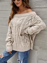 Load image into Gallery viewer, Cable Knit Openwork Off-Shoulder Sweater