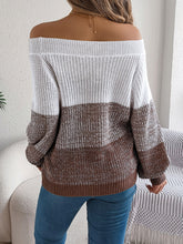 Load image into Gallery viewer, Color Block Off-Shoulder Long Sleeve Sweater