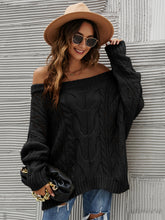 Load image into Gallery viewer, Cable Knit Openwork Off-Shoulder Sweater