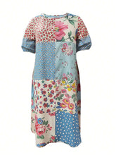 Load image into Gallery viewer, Patchwork Printed Round Neck Midi Dress