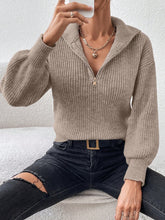 Load image into Gallery viewer, Honey Half Zip Dropped Shoulder Sweater