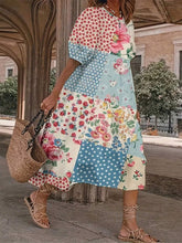 Load image into Gallery viewer, Patchwork Printed Round Neck Midi Dress