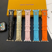 Load image into Gallery viewer, GLOSSY LEATHER APPLE WATCH STRAP LUXURY METAL LOGO