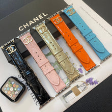 Load image into Gallery viewer, Glossy Leather Apple Watch Strap Luxury Metal Logo