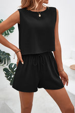 Load image into Gallery viewer, Round Neck Top and Drawstring Shorts Set