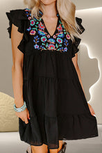 Load image into Gallery viewer, Embroidered Ruffled Cap Sleeve Mini Dress