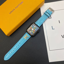 Load image into Gallery viewer, GLOSSY LEATHER APPLE WATCH STRAP LUXURY METAL LOGO