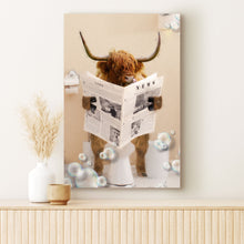 Load image into Gallery viewer, Highland Cow Reading Newspaper Canvas Wall Art