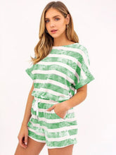 Load image into Gallery viewer, Striped Round Neck Top and Shorts Set