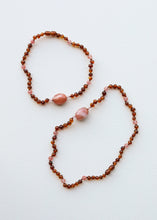 Load image into Gallery viewer, Cognac Baltic Sea Amber || Cherry + Rose Quartz || Necklace