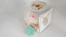 Load image into Gallery viewer, Crystal Unicorn Bath Bomb for Girls with Crystal Necklace gift, Surprise Glitter Ring, Gift Idea, Back to School, Rhinestones, rainbow