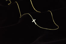 Load image into Gallery viewer, 14K Gold Inspirational Sideways Cross Necklace - A Unique Symbol of Faith