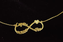 Load image into Gallery viewer, Eternal Love Infinity Necklace - Personalized Gold Necklace with Names &amp; Heart