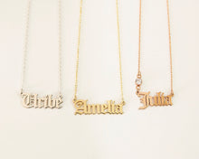 Load image into Gallery viewer, GoldGlow Personalized 14k Gold Old English Name Necklace - Custom Gothic Style Gift