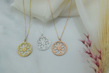 Load image into Gallery viewer, Mandala Necklace - Gold Sacred Geometry Seed of Life - Spiritual Jewelry for Yoga Lovers in Sterling Silver, Rose, and Gold