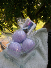 Load image into Gallery viewer, 3 bath bombs 5 oz each (Lavender) individually wrapped, bath fizzies, great for dry skin