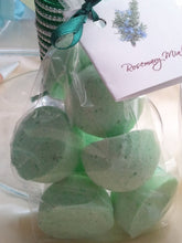 Load image into Gallery viewer, 14 bath bombs 1 oz each (Rosemary Mint) gift bag bath fizzies, great for dry skin, shea, cocoa, 7 ultra rich oils