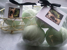 Load image into Gallery viewer, 14 bath bombs in Bonsai fragrance, gift bag bath fizzies, great for dry skin, shea, cocoa, 7 ultra rich oils