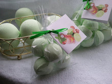 Load image into Gallery viewer, 14 bath bombs in Coconut, Lime, Verbena, gift bag bath fizzies, great for dry skin, shea, cocoa, 7 ultra rich oils