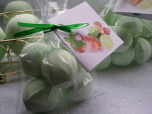 Load image into Gallery viewer, 14 bath bombs in Coconut, Lime, Verbena, gift bag bath fizzies, great for dry skin, shea, cocoa, 7 ultra rich oils