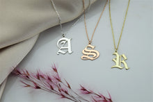 Load image into Gallery viewer, Solid Gold Old English Initial Necklace – Dainty Handmade Letter Pendant in Gold